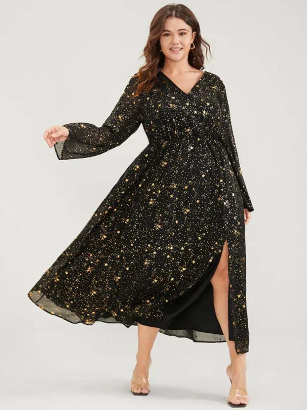 BloomChic Plus Size 2X 18-20 Gold Star Glitter Black Midi Dress